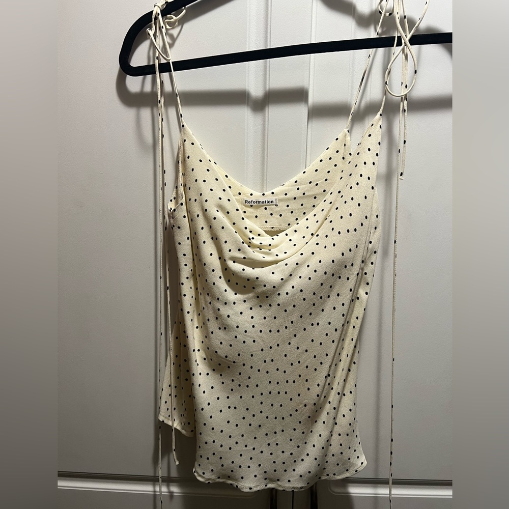 Cream and black tie straps tank top Reformation